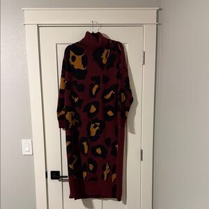 Leopard Print Turtleneck Sweater Dress